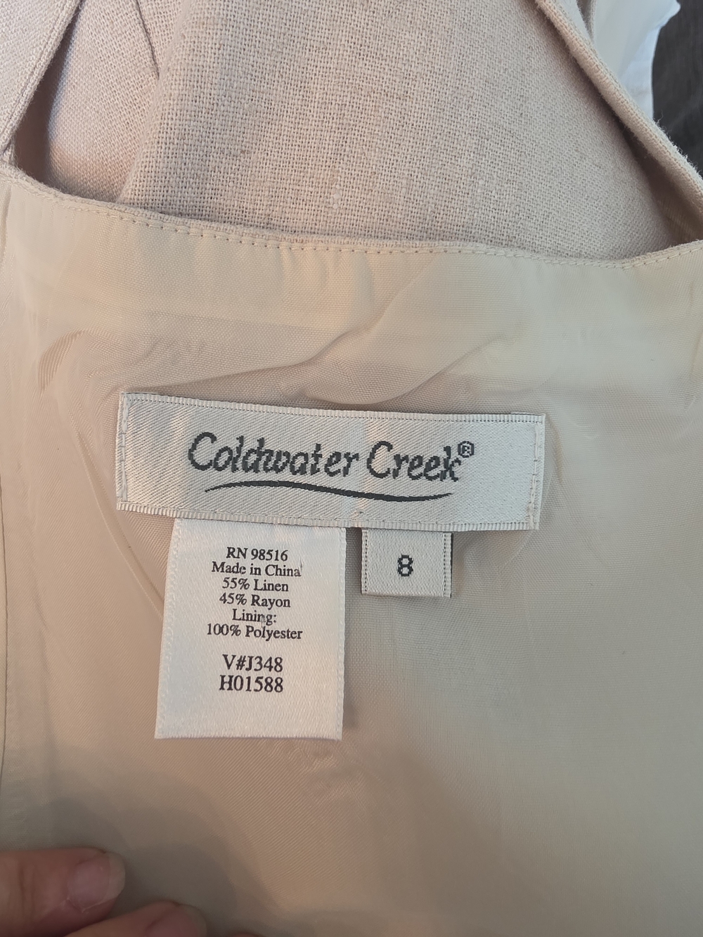 Coldwater Creek X Back Sundress Beige Linen Blend Shell Buttons Size Medium - Picture 7 of 8